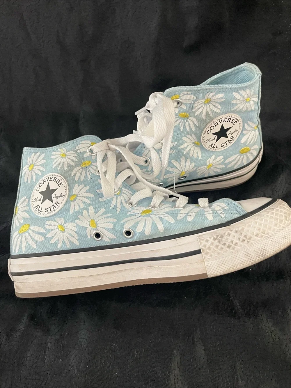 Converse High Top Platform Sneakers - Light Blue with White Daisy Print